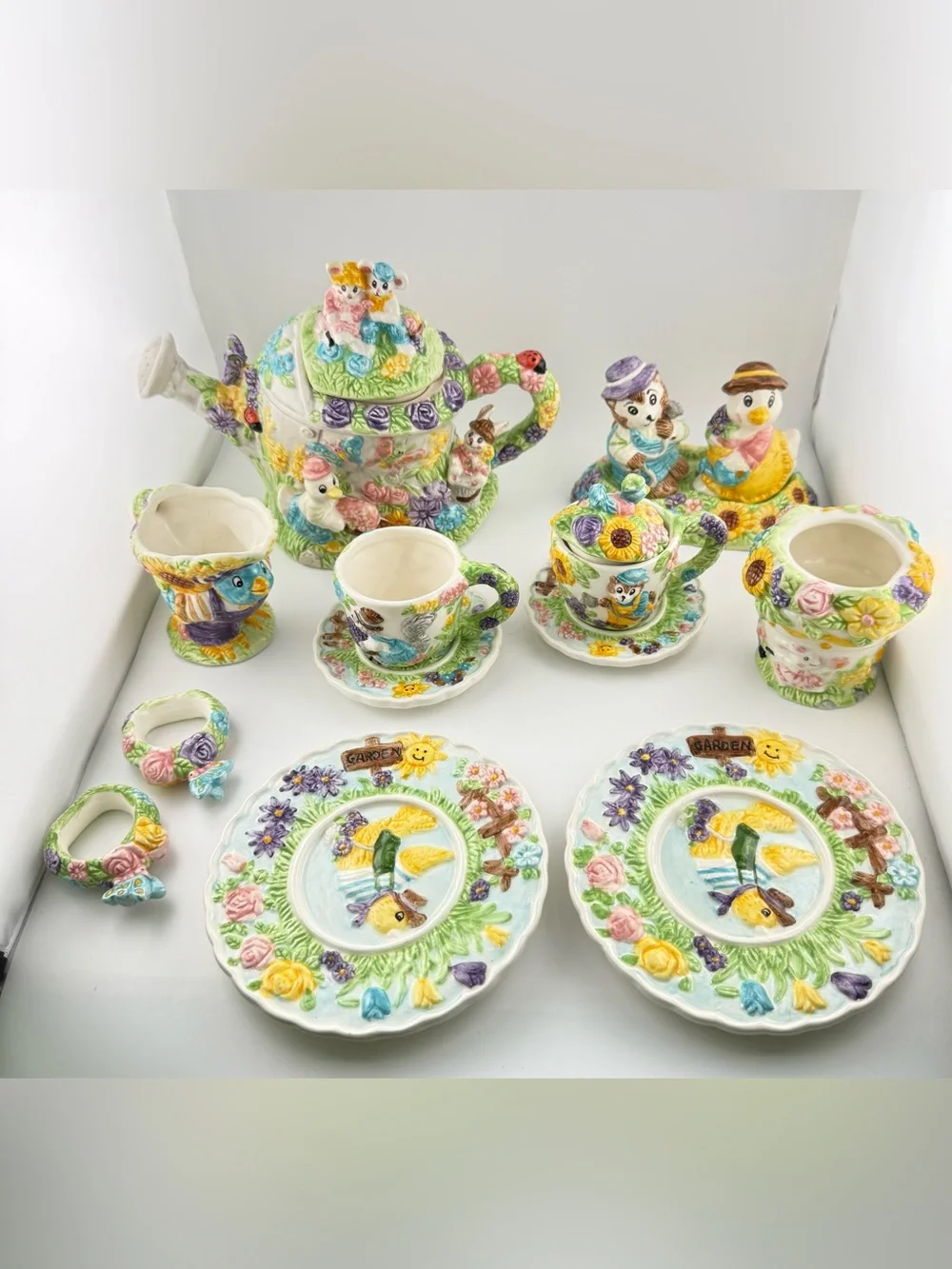 Mercuries 1995 VTG Glazed Ceramic Floral Animal Tea Set : Bunny Tea Set